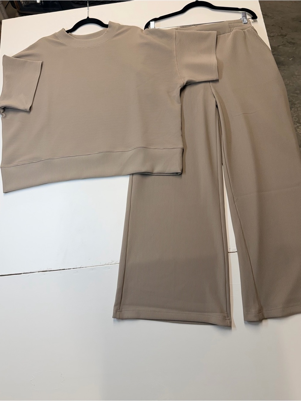 W137 Zenana Outfitters Ribbed Set in Taupe
